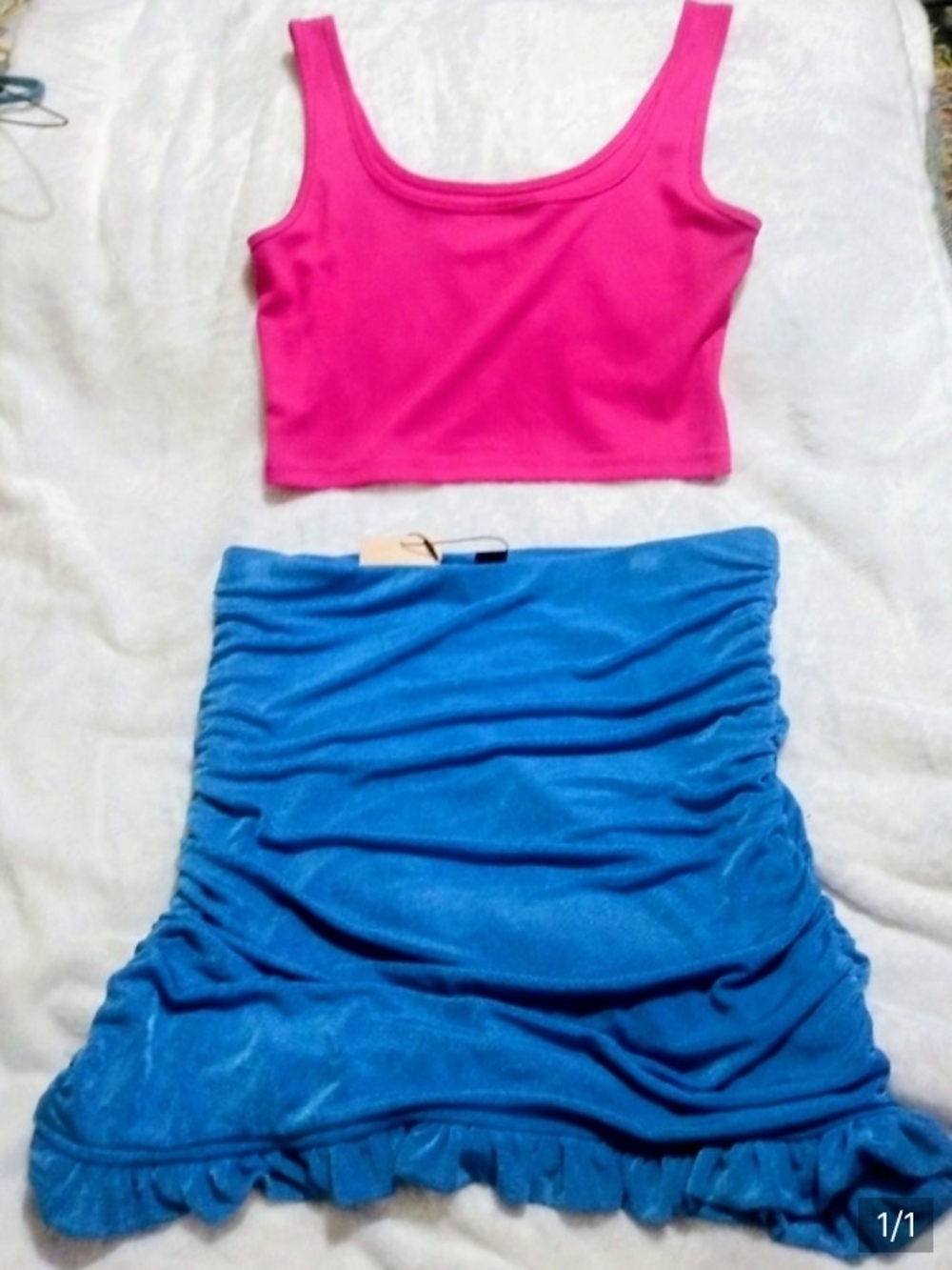 Hot Pink Crop Tank & Bright Blue Ruffled Skirt Set
